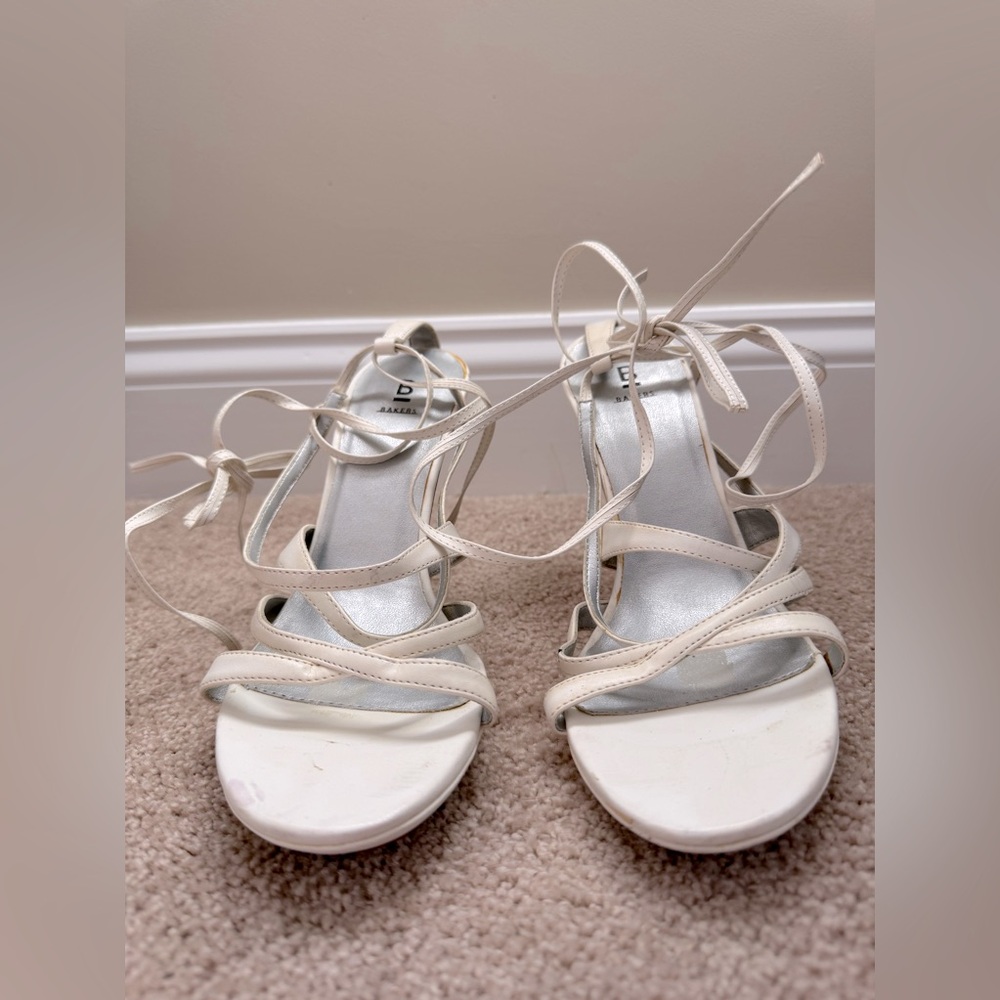 White Tie Up Strappy Heels Ankle Wrap Sandals Platform Stiletto Size 7 - Picture 4 of 10
